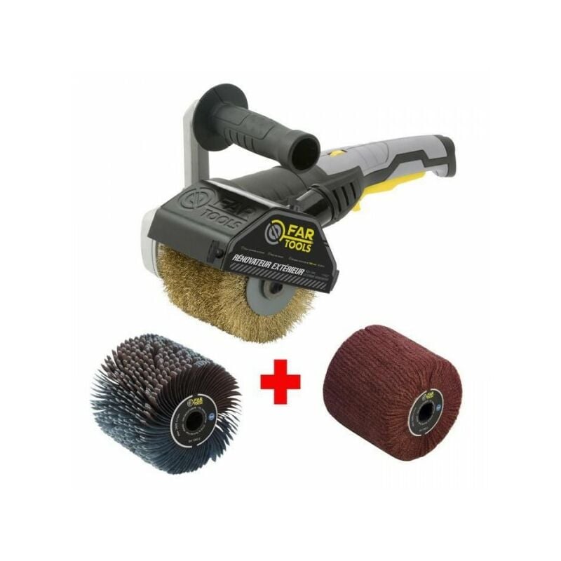 Fartools - Rénovateur REX120C + brosse lanieres abrasives et fibre synthétique – Pour bois et métal - Surfaces planes ou