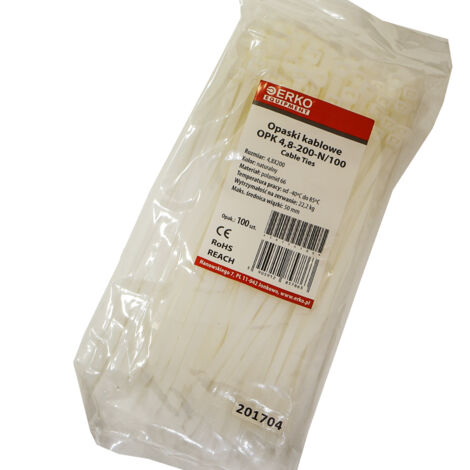 Fascetta di serraggio bianca OPK 200/4,8, confezione da 100 pezzi ERKO
