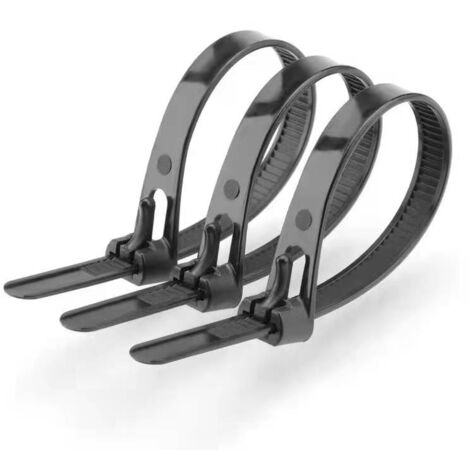 Fascetta stringicavo resistente e riutilizzabile da 30 cm con cerniera, spessa, nera, confezione da 100, in nylon con resistenza alla trazione di 22,7 kg, in plastica, multiuso per interni ed esterni.