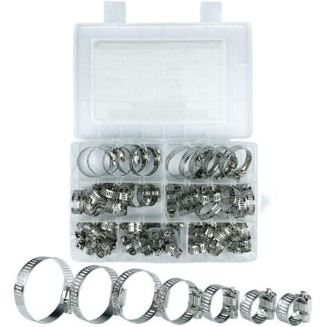 Fascetta stringitubo Aiperq, fascetta stringitubo in acciaio inox, 60 pezzi, fascetta stringitubo in acciaio inox, 8-38 mm, 7 diverse misure, per piscine, lavatrici, lavastoviglie, tubi dell'acqua dom