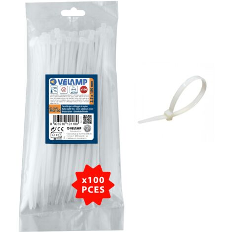 Fascette per cablaggio - Stringicavo, Nylon 6.6, Iper Resistenti, Bianco, 2,5 x 150mm