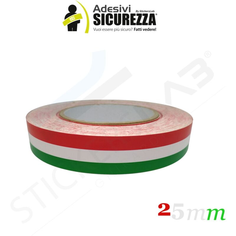 Image of Stickerslab - Fascia adesiva tricolore bandiera Italia in 5 misure a scelta Packaging - 25mm(2,5cm) x 100cm