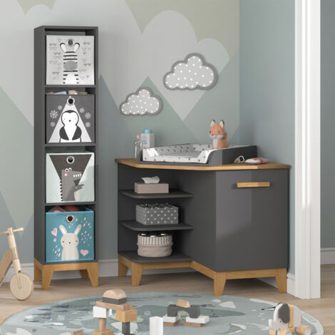 Fasciatoio VitaliSpa Malia XL - Grigio/Rovere, 133x98 Cm Con 3 Cassetti Per Camera Bambini - Foto 10