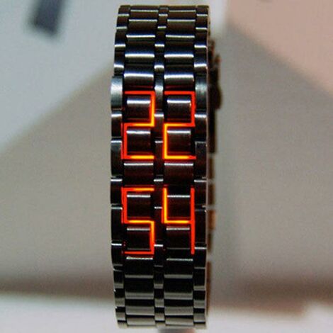 Fashion Black Full Metal Digital Lava Armbanduhr Herren Rot/Blau Led Display Herrenuhren Geschenke Für Männlichen Jungen Sport Kreative Uhr -Thsinde