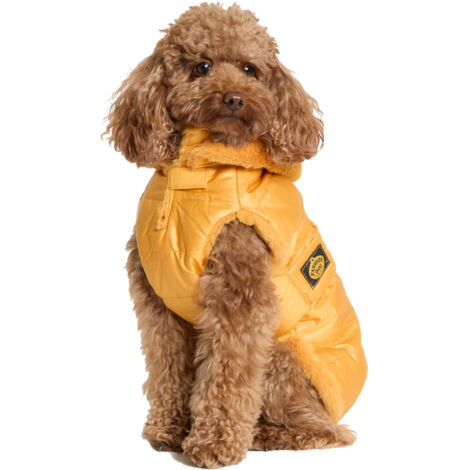 Fashion Dog Hunde-Steppmantel mit abnehmbarer Kapuze - Ocker-Gelb - 30 cm