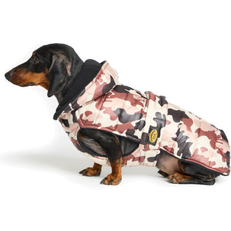 Fashion Dog Steppmantel für Dackel mit Kapuze - Camouflage - 36 cm