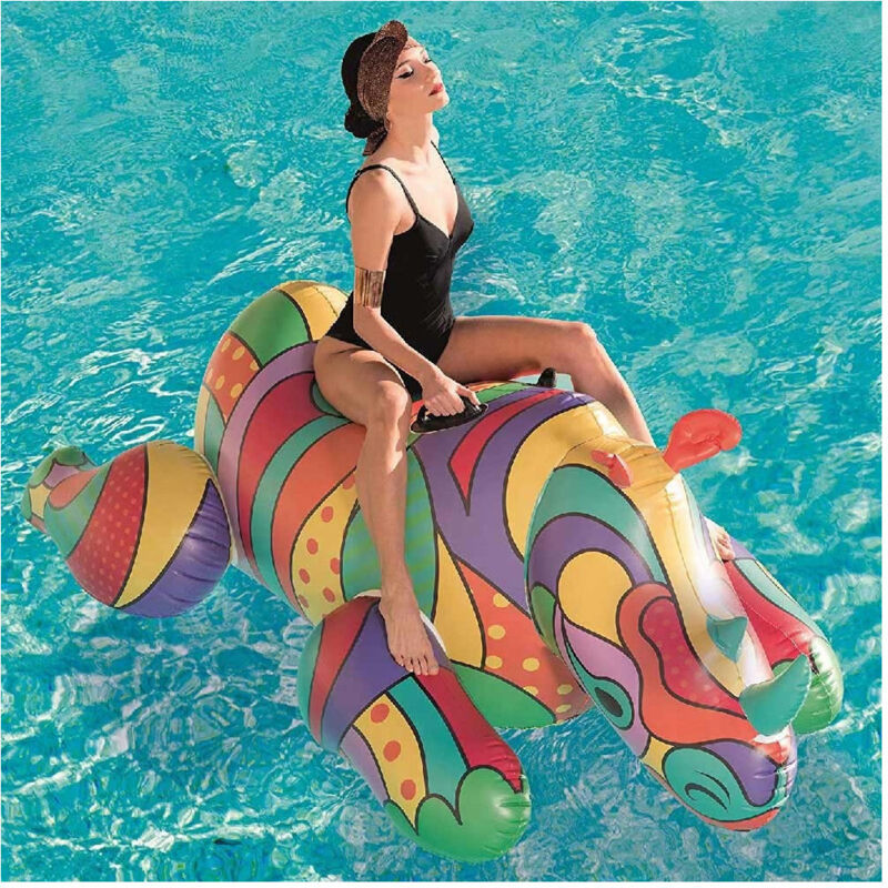 Trade Shop - Rinoceronte Fashion Cavalcabile Gigante 201 X 102 Cm Gonfiabile Multicolore -