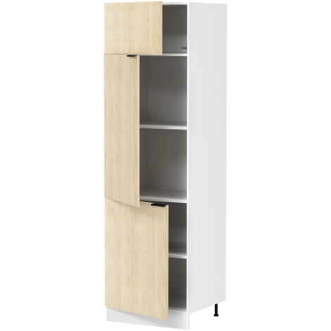 Fasola Küchenhochschrank 60 cm 3 Türen Eiche Dekor, weiß.