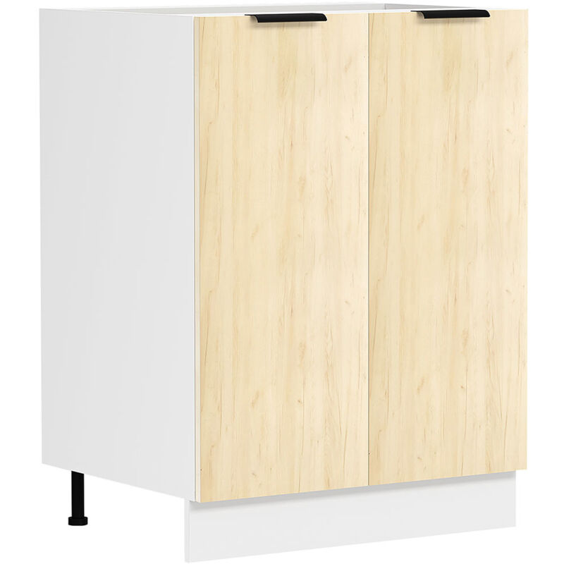 Fasola meuble bas de cuisine 60 cm 2 portes décor chêne, blanc.