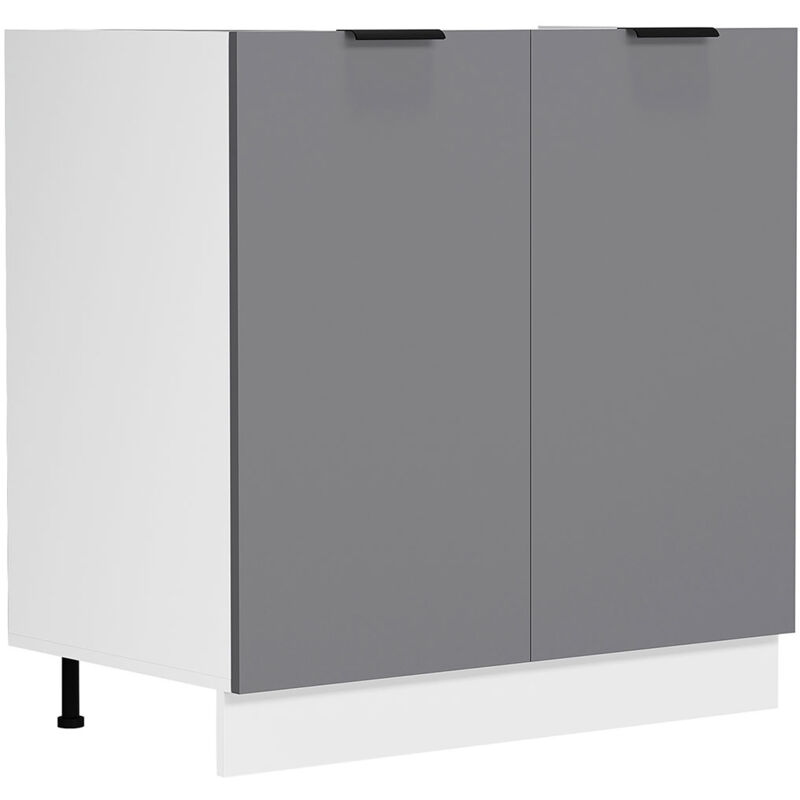 Fasola meuble bas de cuisine pour évier 80 cm 2 portes gris anthracite, blanc.