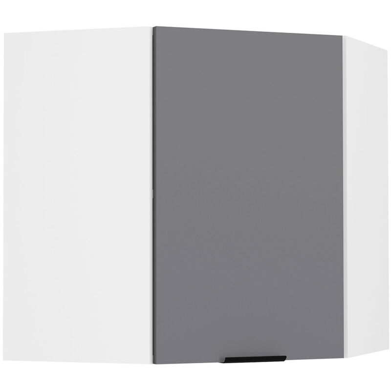 Fasola meuble haut de cuisine , armoire d'angle 1 porte gris anthracite, blanc.
