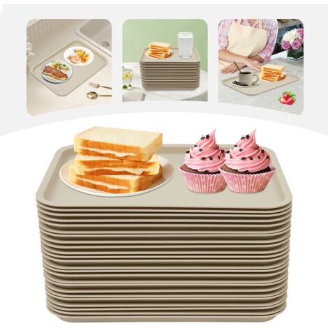 Fast Food - Lot de 24 plateaux de service rectangulaires en plastique antidérapant - 36 x 27 x 2 cm - Pour restaurants rapides, cantines, cafétérias - Kaki