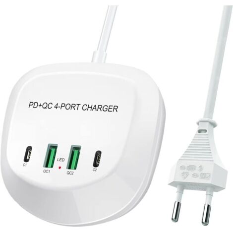 Fast USB-C Charger, Jie xing cun Fast Charging USB PD QC 3.0 Charging Station, 4-Port Portable Fast Charging USB Plug for iPhone, iPad and More