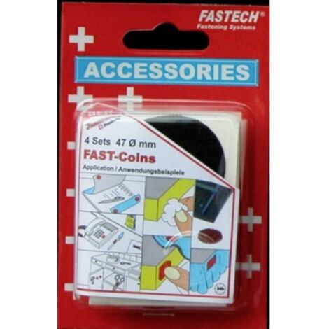 FASTECH® 684-330 Pastilles rondes auto-agrippantes hotmelt à coller partie velours et partie agrippante (Ø) 47 mm noir 4 paire(s) S19795