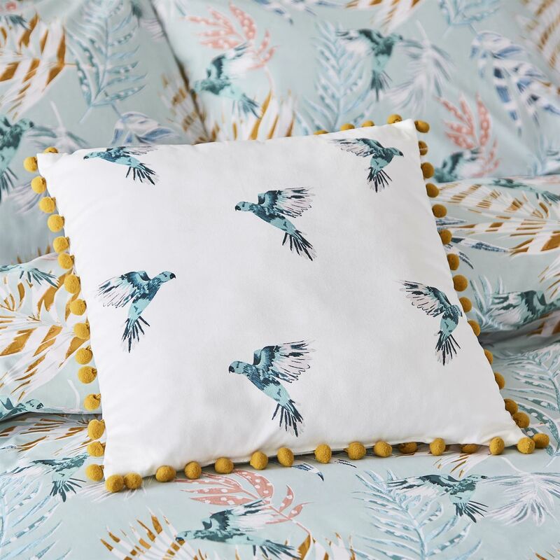 Image of Paradise Parrot Oyster Filled Cushion Velvet Bed Accessory 45x45cm - Multicoloured - Fat Face