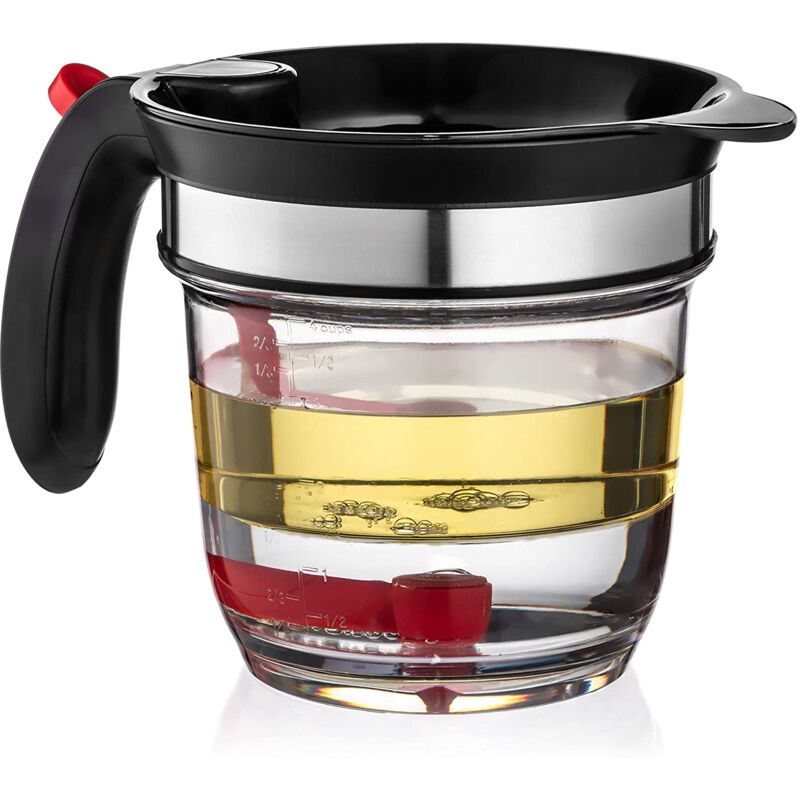 Fat Separator Measuring Cup And Strainer With Bottom Release For Gravy Sauces And Other Liquids With Oil Grease To Give You Healthier And Better