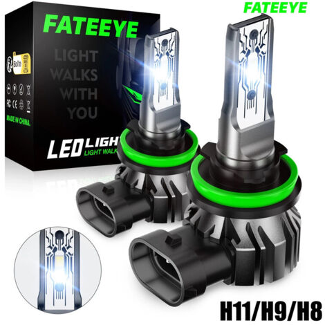 FATEEYE Lot de 2 ampoules LED ultra-lumineuses pour phares H11 50 W, 10 000 lm, 6 500 K