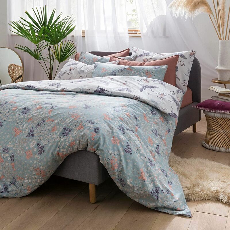 Image of Fatface Floral Flight Duvet Cover Set Standard Pillowcase Pair Iris - Multicoloured