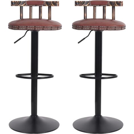 FATIVO Sgabelli da Cucina Bar: Set di 2 industriale Sgabello Alto con Schienale Penisola Sedia in Pelle Regolabile Girevole 360° Moderno design Vintage per la casa, Marrone giallastro