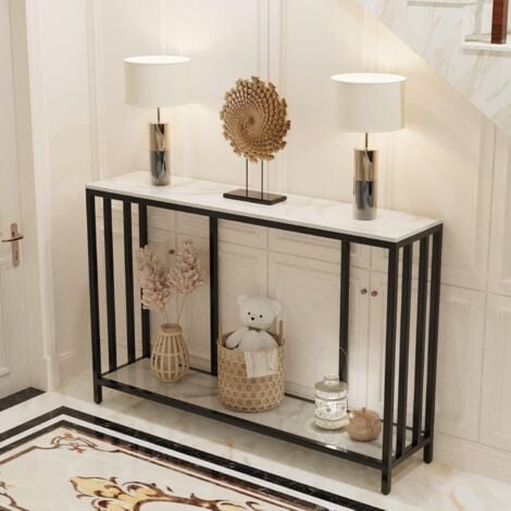 FATIVO Tavolo Consolle da Ingresso Marmo 2 Ripiani 120cm Bianco Lusso Consolle soggiorno corridoio