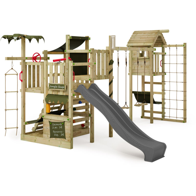 Tour de jeux CrazyCoconut Club xxl avec extension de tour, Bac à sable et toboggan – anthracite - Fatmoose