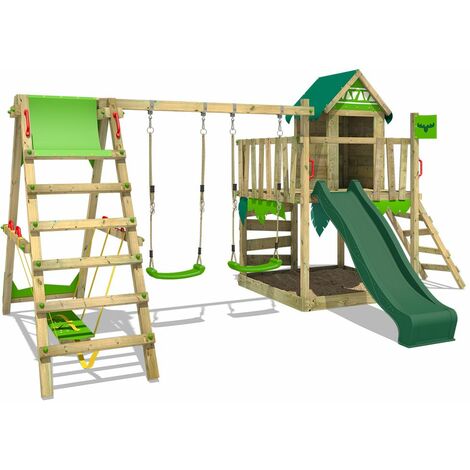 Aire de Jeux 6 en 1 pour Enfants en Bois avec Toboggan Ensemble de Jeux  d'Escalade Charge 120kg 1 An+ - Costway