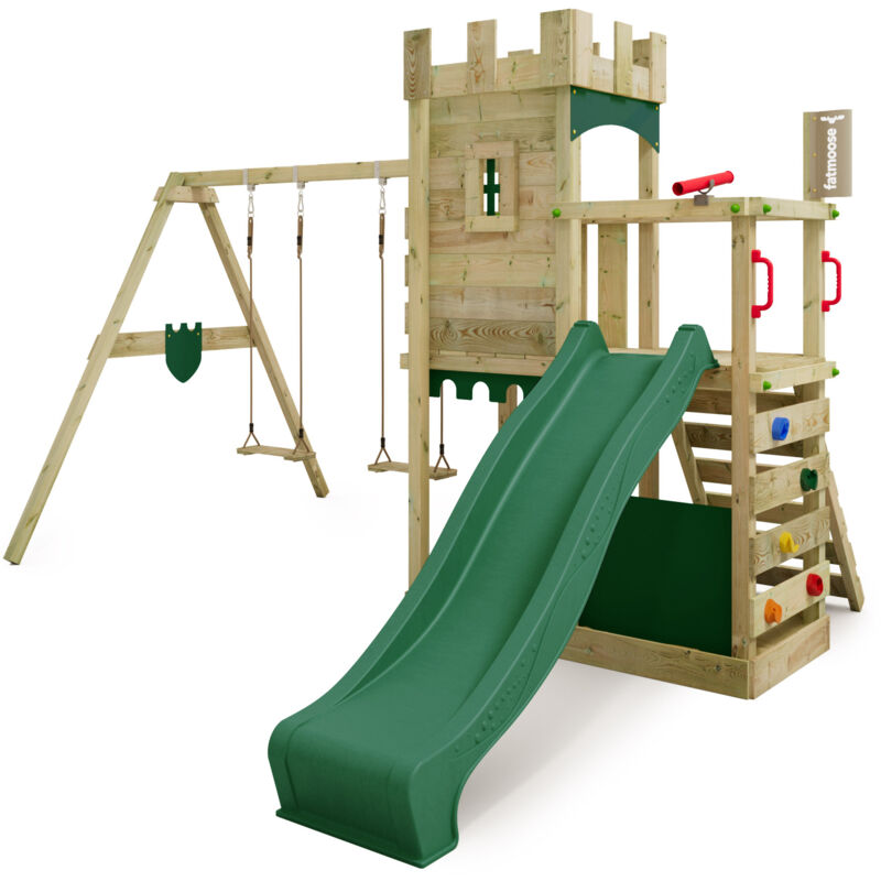 Fatmoose Boldbaron Boost Castle Style Climbing Tower With Swing In Green