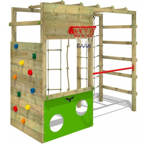 FATMOOSE Wooden climbing frame CleverClimber , Garden playhouse with sandpit, climbing wall & play-accessories