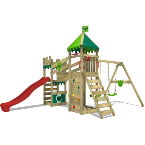 FATMOOSE Parco giochi in legno RiverRun Giochi da giardino con altalena e scivolo Casetta da gioco per l'arrampicata con sabbiera e scala di risalita per bambini