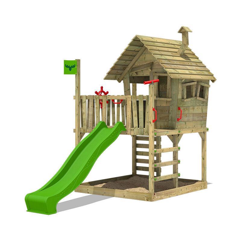 

Parque infantil de madera WackyWorld con tobogán manzana verde Casa de juegos de jardín con arenero y escalera para niños - Fatmoose