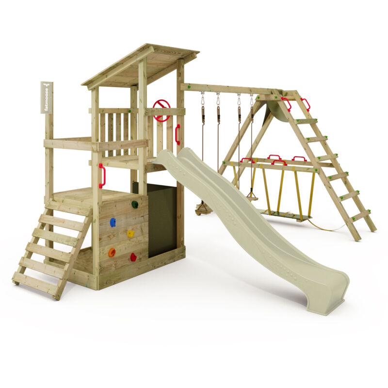 Spielturm Klettergerüst Fruityforest Mit Surfswing & Rutsche, Kletterturm Mit Sandkasten, Leiter & Spiel-zubehör – Salbeigrün - Fatmoose