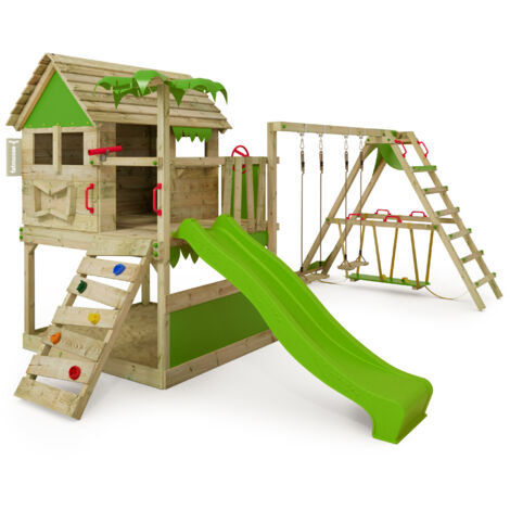 FATMOOSE Spielturm Klettergerüst TikaTaka mit Rutsche, Kletterturm mit Sandkasten, Leiter & Spiel-Zubehör  - SurfSwing