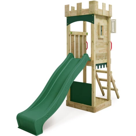 FATMOOSE Rutsche, Kletterturm mit Sandkasten, Leiter & Spiel-Zubehör – Grün