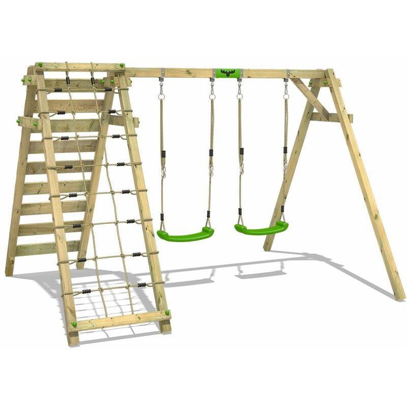 Wooden swing set JollyJungle - apple green - Fatmoose