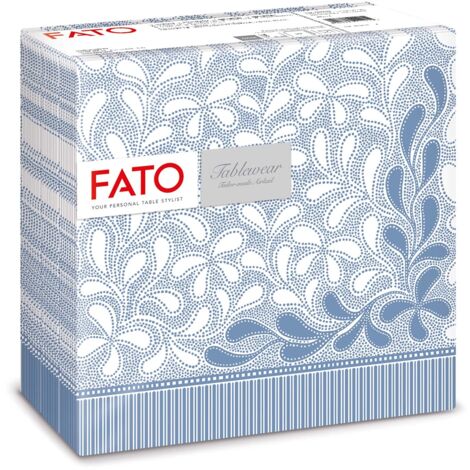 Fato - Tovaglioli in Carta a secco, Airlaid, Effetto Tessuto, Confezione da 50 tovaglioli, Formato 40x40 piegato in 4, Decoro Botanic Blu Provence