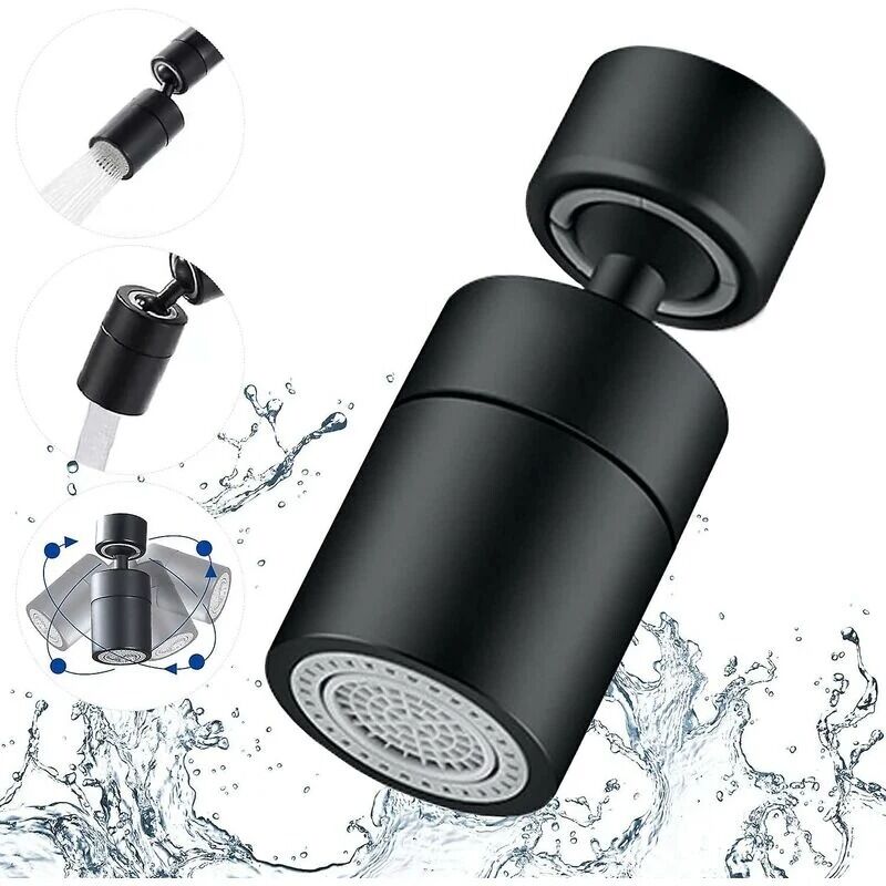 Faucet Aerator, 360 Degree Rotation, 2 Modes Adjustable Kitchen Faucet Filter Aerator for Kitchen Bathroom, 22mm Female Thread, Black, 1pc