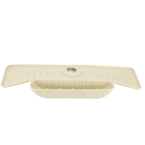 Faucet Mat with Storage Basket Fast Drying Kitchen Sink Splatter Guard Silicone Draining Mat Sink Protector for Kitchen Bathroom Beige