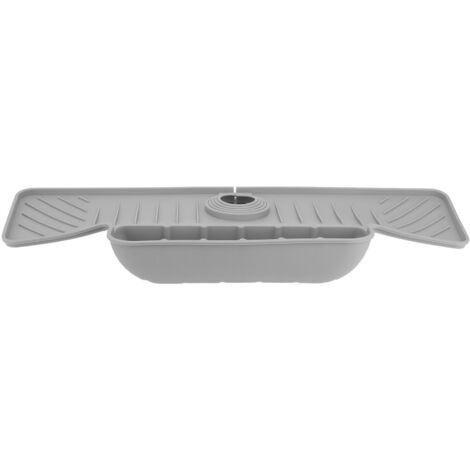 Faucet Mat with Storage Basket Fast Drying Kitchen Sink Splatter Guard Silicone Draining Mat Sink Protector for Kitchen Bathroom Gray