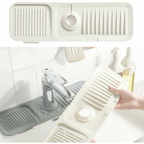Faucet Splatter Catcher, Silicone Faucet Pads, Faucet Drying Mat, Water Drying Pad for Kitchen, (White)4514cm