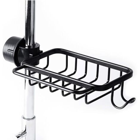Faucet Sponge Holder with Hook, Aluminum Basket, Kitchen Sink Storage Rack, Shower Caddy, Soap or Shampoo Shelf (Black-Upgraded)