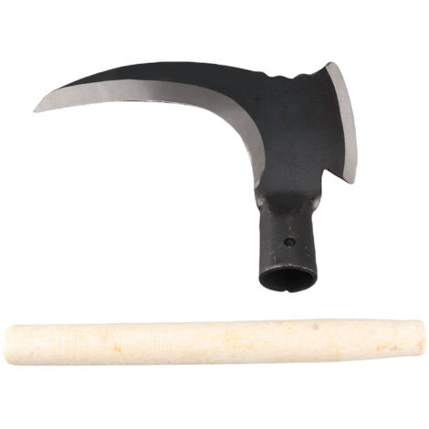 Faucille Double Professionnelle en Acier au Manganèse 20x14,5x3,4cm avec Manche Bois pour Jardinage, Désherbage, Taille Végétation – Tête de Coupe Unique – 294-356g