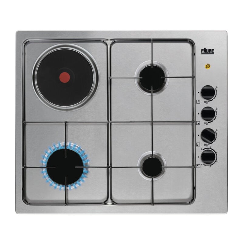 FAURE Table de Cuisson Gaz 4 Foyers 1 Foyer Electrique 58 cm