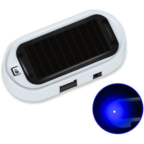Fausse alarme lumineuse LED factice pour voiture, gyrophare solaire antivol clignotant - Coque blanche, lumière bleue