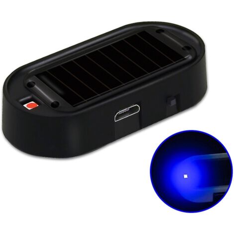 Fausse alarme lumineuse LED factice pour voiture, gyrophare solaire antivol clignotant, coque noire, lumière bleue