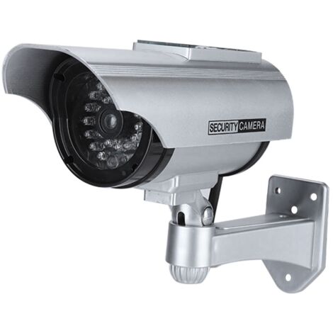 Fausse caméra alimentée à l'énergie solaire Caméra de sécurité de surveillance CCTV extérieure LED Record (argent)