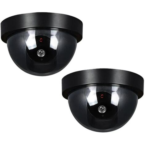 Fausse caméra dôme factice, 2 pièces, avec lumière, vidéosurveillance, caméra de sécurité, noire
