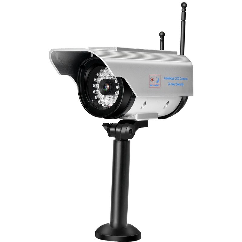 Fausse caméra led à énergie solaire, Surveillance de sécurité extérieure, caméra factice argentée - Eosnow