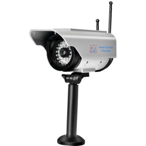 Fausse caméra LED à énergie solaire Surveillance de sécurité extérieure caméra factice argentée