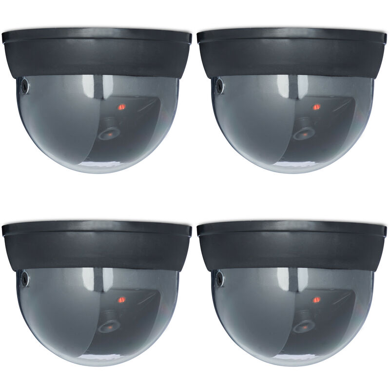 Relaxdays - Fausse caméra surveillance, lot de 4, 360 degrès, lampe led, angle réglable, factice, pour intérieur et extérieur, noir