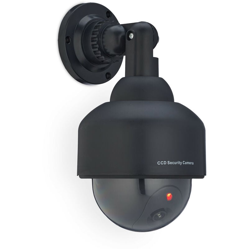 Relaxdays - Fausse caméra de surveillance, clignotante, dissuader les malveillants, pour l'intérieur et l'extérieur, noire